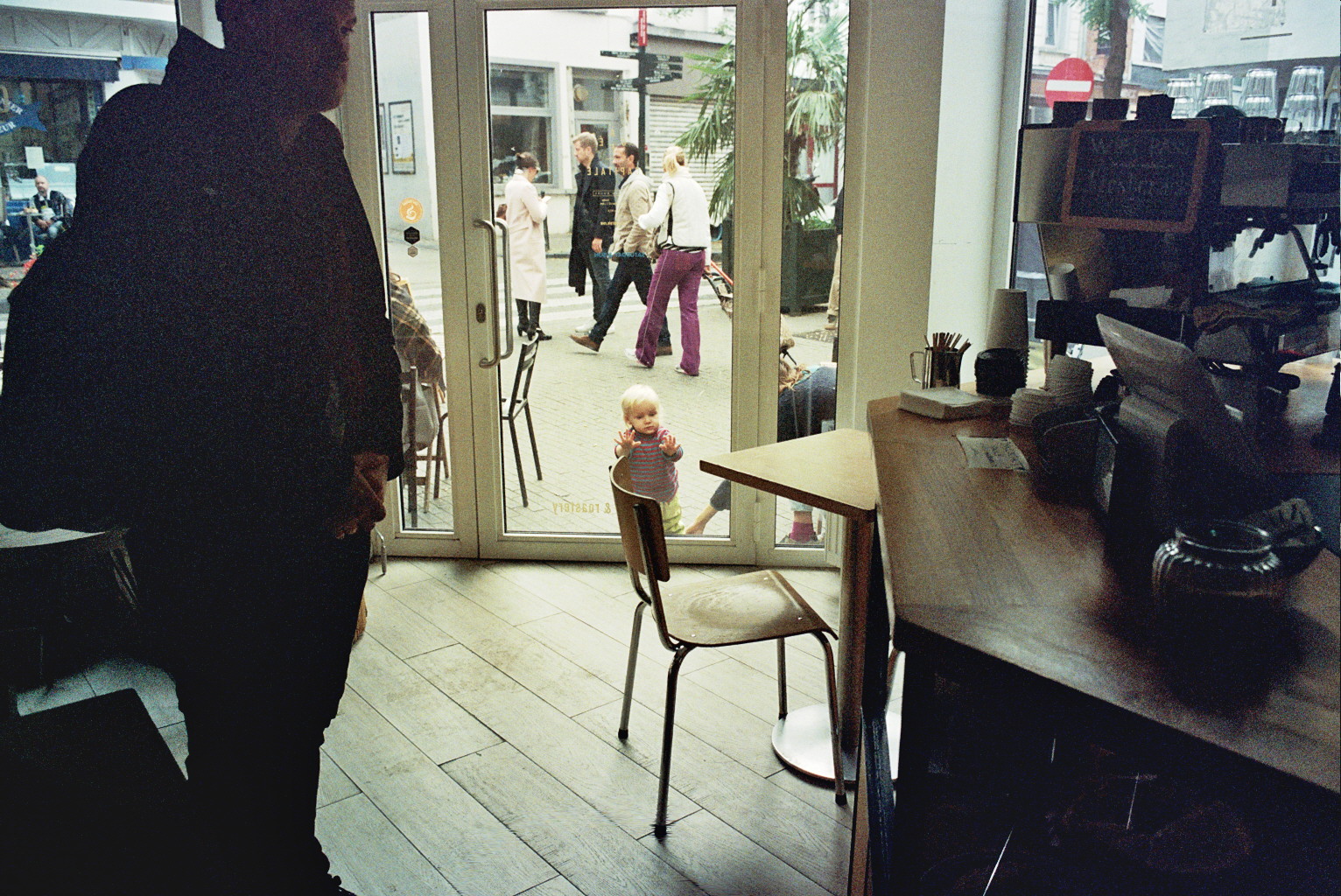 Toddler is out, the photographer in waiting for his espresso